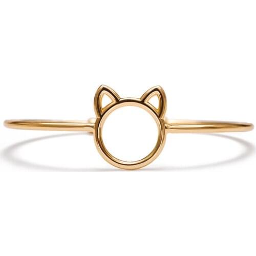 Cute Hollow Cat Head Opening Adjustable Metallic Black Golden Silver Plated Bracelets & Bangles for Women
