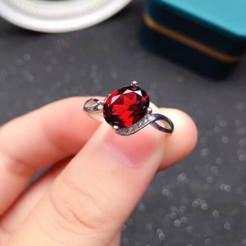 Fashion Silver Garnet Ring for Daily Wear 2ct 7mm*9mm Natural Garnet Silver Ring Solid 925 Silver Garnet Jewelry