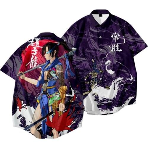 Three Kingdoms Zhao Yun Printed Men Short Sleeve Hawaiian Streetwear Male Blouses Tops Japanese Beach Shirts Oversize 6XL