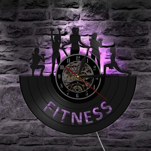 Fitness Centre Wall Clock GYM Vinyl Record Clock Sport Body Health Handmade Sports GYM Wall Art Bodybuilding Room Decor Gift