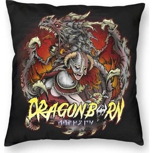 Skyrim Dragonborn Art Prints Cushion Cover Double Side Printing Floor Pillow Case for Living Room Custom Pillowcase Decoration