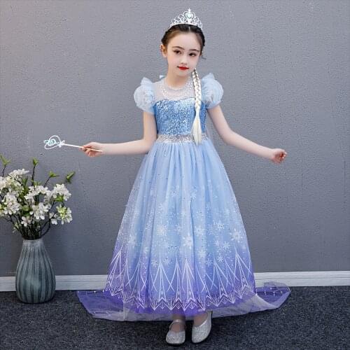 New Girls Halloween Frozen Elsa Dress up Costume Fantasy Sequins Princess Dresses Kids Snow Queen Elza Cosplay Vestidos Children