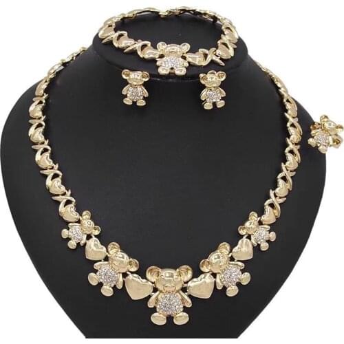 NEW African Dubai Gold Jewelry Nigerian Crystal Necklace Hoop Earrings Women Italian Bridal Jewelry Sets Wedding Accessories