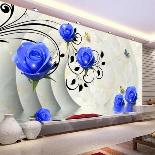 Beibehang Custom Wallpaper 3D Photo murals Papel de Parede Blue Rose Living Room Background Wall 3d Papel de Parede 3d wallpaper