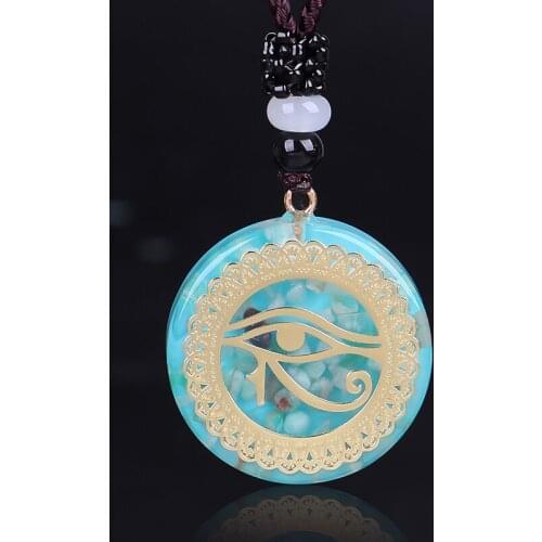 Orgonite Energy Pendant Orgone Amazonite Stone Necklace Horus Eye All-Seeing Eyes Devils Eye Necklace Amulet Magnetic Jewelry