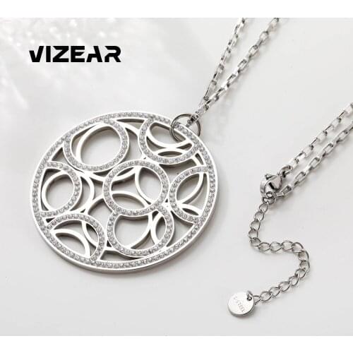 Stainless Steel Multi-Circle Pendant Necklace For Women Color Crystal Round Long Chain Necklace Party Gift Fashion Jewelry 2021