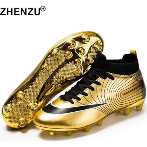 ZHENZU Professional Unisex Soccer Shoes Long Spikes TF Ankle Football Boots Outdoor Grass Cleats Football Shoes Eu size 35-44