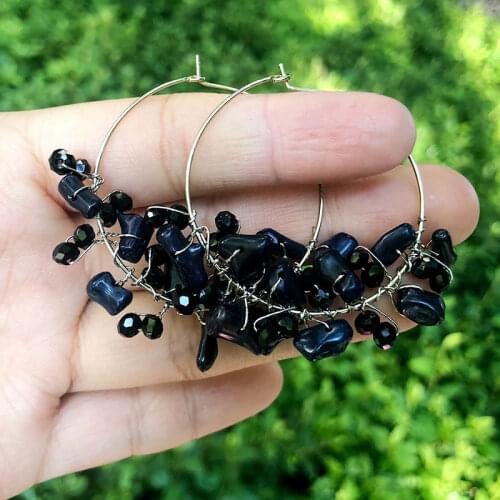 SAY HELLO Creative Multicolor Hollow Circle Shaped Natural Small Crushed Stone Handmade Earrings Pendant Womens Jewelry Gift