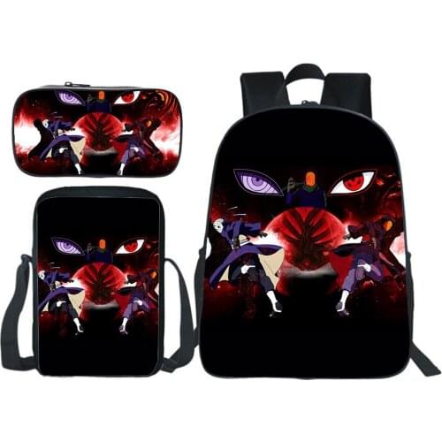 Japan Anime Backpack 3D Print Uzumaki Sasuke Bookbag 3Pcs/Set School Bag Children Rucksack Shoulder Bag Pencil Case Boy Girl Bag