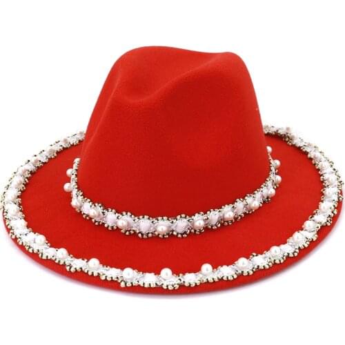 Fedora hat full circle pearl accessories Panama small fragrant wind felt hat male church hat ladies fedora hat шляпаженская