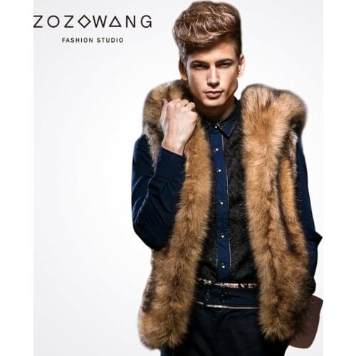 Zozowang shout Faux Fur coat autumn Winter coat New Cool High grade vest men hooded loose fashion keep warm waist coat men