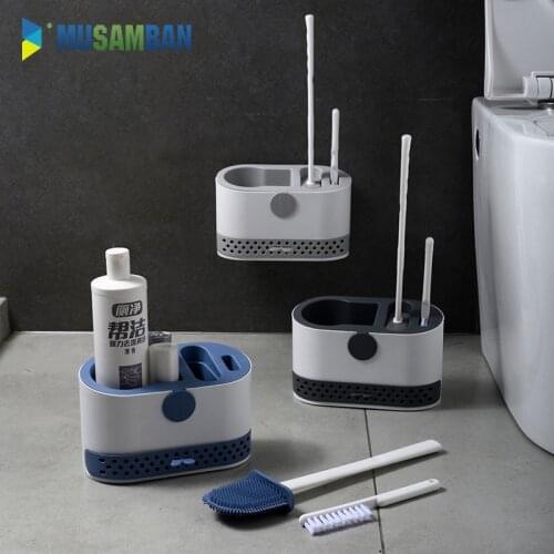 MUSAMBAN TPR Silicone Brush No Dead Corners Toilet Brush Holders Cleaning Tools Two Kinds Of Household Bathroom Accessories Set