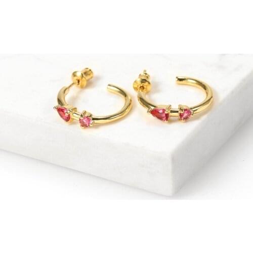 SIPENGJEL Fashion Sparking Red Zircon Geometric Round Circle Earrings Gold Stud Earrings For Women Simple Metal Jewelry 2021