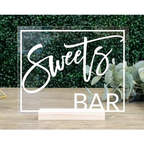 Sweets Bar Table Sign Clear acrylic wedding sign desserts bar candy buffet donut bar bridal shower bachelorette party clear