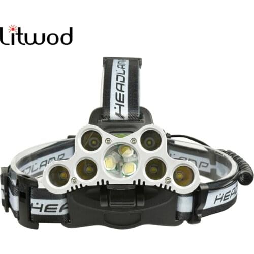 LED T6 Powerful Headlight 9pcs High Quality Head-mounted Flashlight 5000K Light USB Rechargeable 18650 Battery Fishing Light