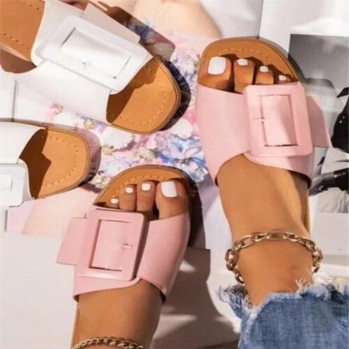Women Slippers Summer New Women Flat Slide Open Toe Outdoor Shoes Large Size Buckle Casual Slides Beach Sandals Slippers Women