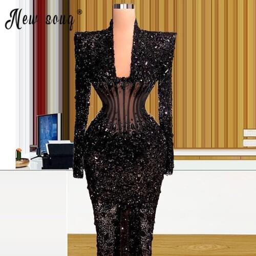 Vestido de Festa Muslim Long Sleeve Mermaid Long Evening Dress Formal Prom Gowns For Party Arabic Dress Custom Made Plus Size