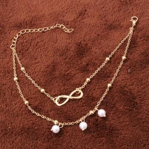 Vintage metal chain ankle bracelet White Pearl fashion anklets women foot bracelet sandals fine Anklets jewelry