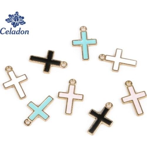 High Quailty 10-12Pcs Zinc Alloy Drop Oil Cross Charms Pendant for Handmade DIY Earring Bracelet Necklace Jewelry Making