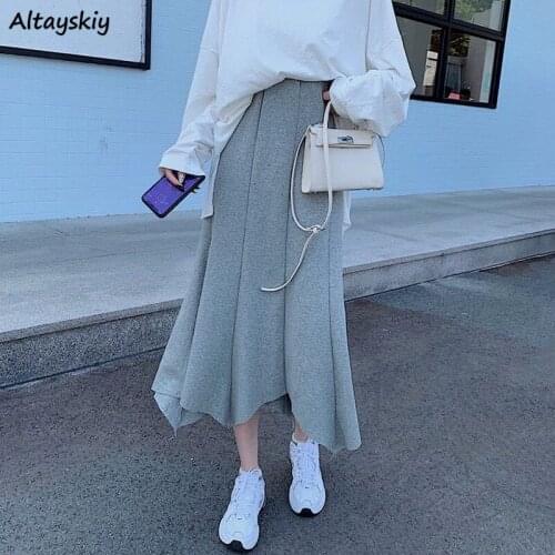 Skirts Women Folds Midi Elastic Waist Elegant Casual Korean Fashion Clothing Vintage Female Retro Harajuku Streetwear Simple Ins