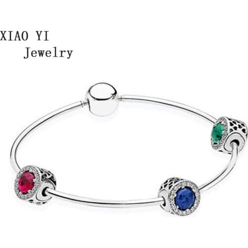 XIAOYI jewelry 100% 925 11 charming pure Silver zircon radiant charm set DIY original charm bracelet jewelry