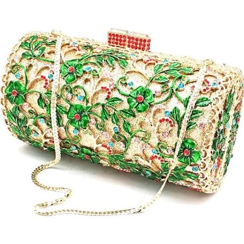 Classical flower long shape African bridal handbag women evening party diamonds bags hollow out crystal purses