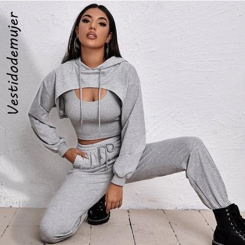 2021 Women Sportswear Warm Outfits Autumn Winter Pullovers 3 Pieces Set Women Casual Hooded Sweatshirt Suit Outwear Matching Set