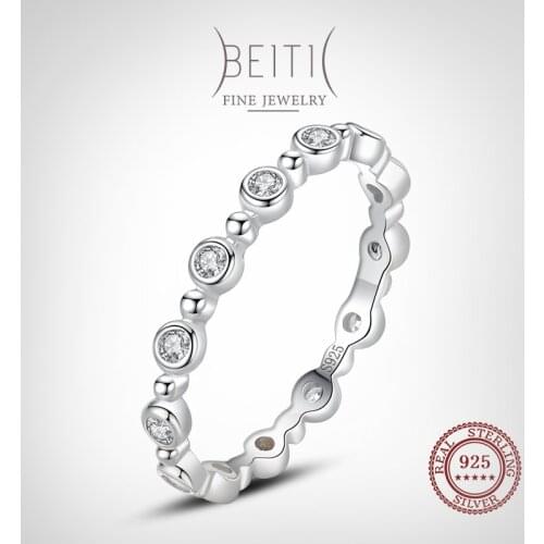 Beitil Dazzling Clear Zircon Exquisite Stackable Finger Ring For Women Classic Luxury 925 Sterling Silver Fashion Jewelry