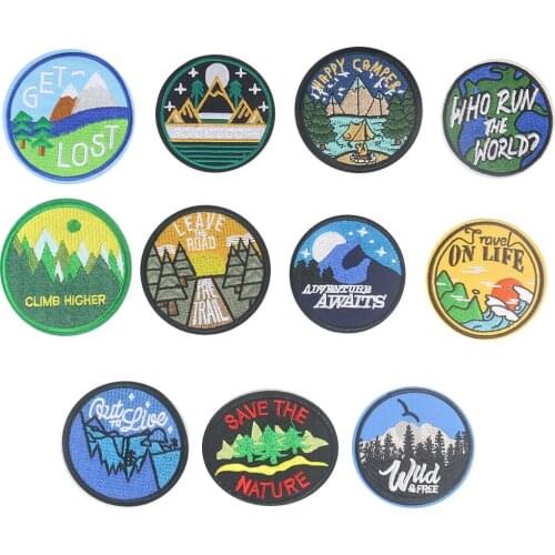 1PCS Landscape Patches Round Embroidered Applique Iron on Patches for Clothing Fabric Badge Backpacks Clothes Stickers Wholesale