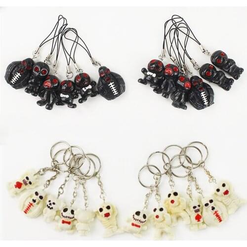 12pcs/Lot Halloween Figure Toys Pumpkin Skeleton Zombie Keychains Pendants for Children