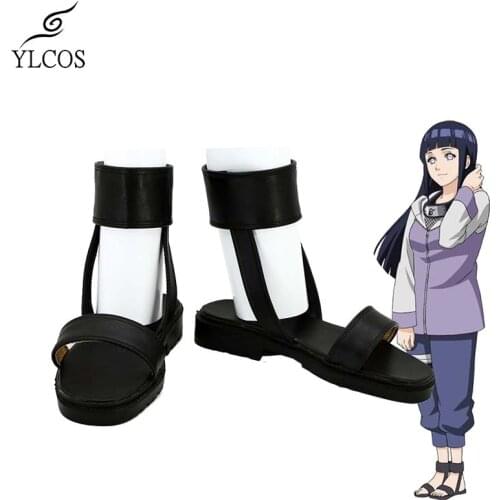 Aniem NARUTO Hyuga Hinata Cosplay Shoes Halloween Party Black Leather Boots Custom Made
