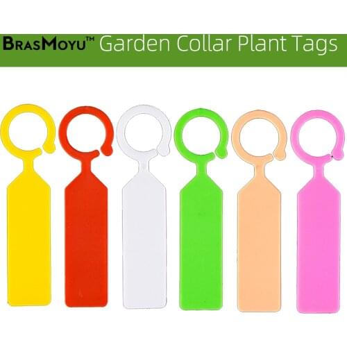 BRASMOYU 50PCS 6 Colors Plastic Plants Tags Greenhouse Bonsai Collar Tags Garden Ring Label Pot Marker Stake Yellow White Red