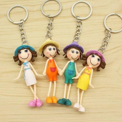 1PC Colorful 3D Cartoon Straw Hat Beauty Keychains Decor Bags Car Key Crafts Jewelry Findings Key Chain For Friend Gift