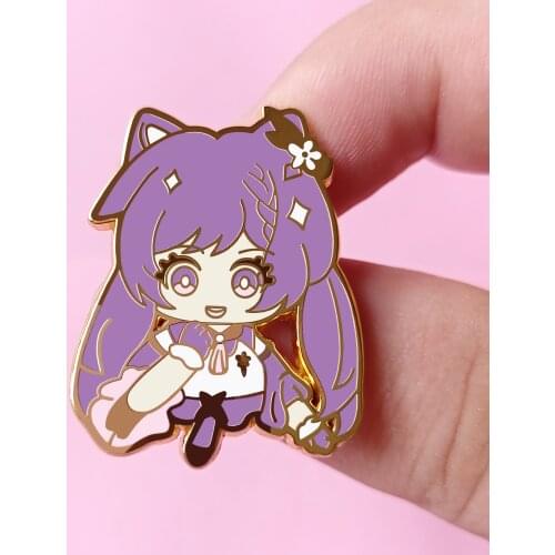 Genshin Impacts Keqing Hard Enamel Pin Beautiful Kawaii Cartoon Purple Double Tail Girl Gold Brooch Accessories Anime Fans Gift