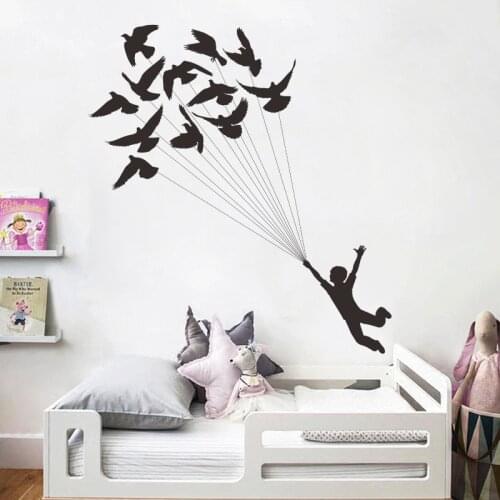 Black Kids room Wall Stickers Flying in the Sky Creative Wall Decals Nursery Children Bedroom Sticker Home Decor Removable PVC