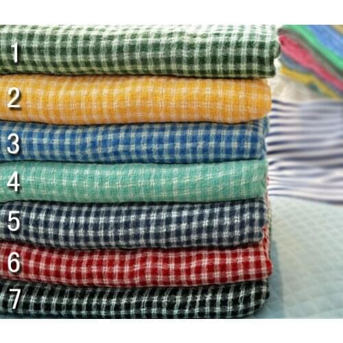 Good Quality Single Washing Fresh Art RETRO Small Square Linen Cotton Yarn Dyed Cloth Fabric 7 Color