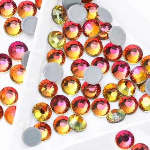 SS4-SS30 Crystal Hot Fix Rhinestone Crystal Super Glitter Strass Iron On HotFix Rhinestones Golden Light Rose For Diy Garment