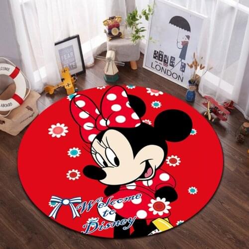 Round Play Mat 100x100cm Girls Red Minnie Rug Bedroom Children Carpet Anti-Slip Bathroom Carpet Absorb Water Kitchen Mat/Rug