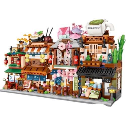 LOZ 1653-1656 Mini Building Blocks Hot Spring House Ramen Canteen Kimono Shop Matcha Shop Street View Blocks Toys For Children