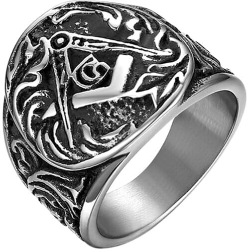 BONISKISS Vintage Mens Vintage Masonic Stainless Steel Ring Gold Punk Style Mason Retro Party Jewelry 7 to 13 size