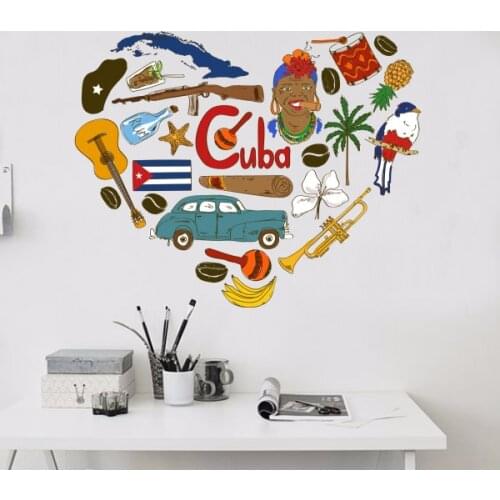Cuba Illustration Travel The Word Landmark Wall Sticker Wedding Decor Vinyl Waterproof Wall Sticker Wallpaper Wall Decal