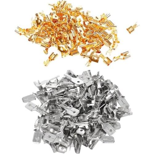 LBER 100Pcs 6.3Mm Crimp Electrical Connector Terminals & 100Pcs 6.3Mm Male Electrical Spade Crimp Terminals Wiring Connectors