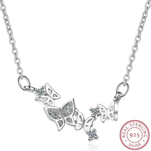 Charming Dazzling Micro CZ Zirconia Butterfly Necklaces For Women Gift 925 Sterling Silver Necklace Chain Choker S-N360