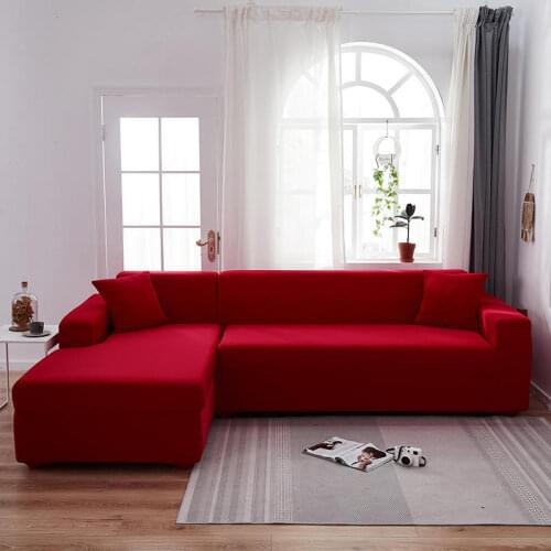 Solid Color Elastic Sofa Cover Spandex Modern Polyester Corner Sofa Couch Slipcover Chair Protector L Shape Need 2 Pieces