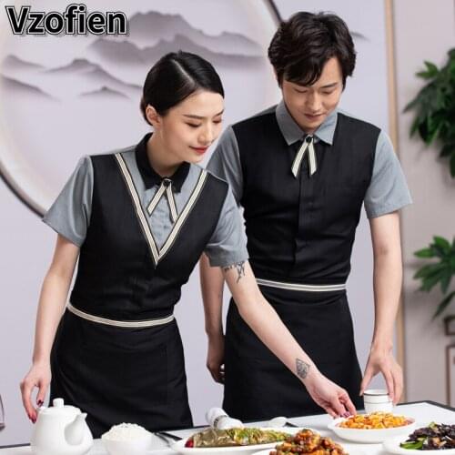 Waiters Overalls Short-sleeved Hotel Chinese Restaurant Work Wear Catering Farmhouse Hot Pot Woman Men Breathable Overalls