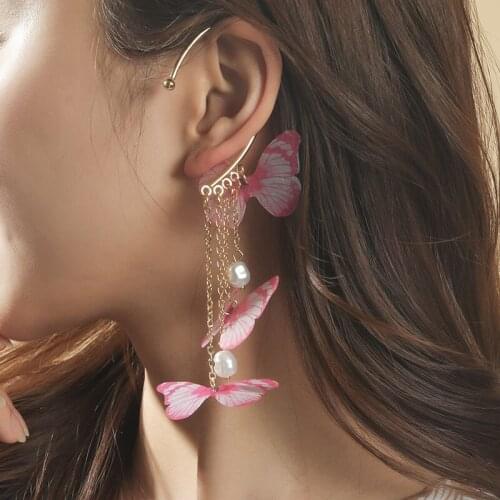 Korean Simple Tassle Butterfly Elf Dangle Earrings Fashion Sweet Girl Women Ear Hook No Pierced Ears Jewelry Accessories Female