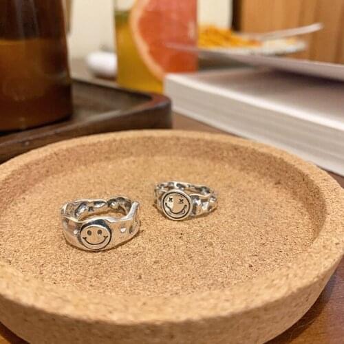 Silver Color Smile Rings For Women Creative Trendy Irregular Pattern Party Jewelry Halloween Gifts