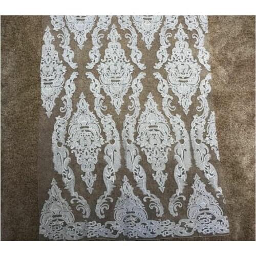 Ivory High Quality African Tulle Hvavy Beaded Lace Fabric For Wedding Beaded French Lace Fabric