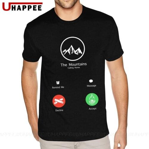 Sport Phone Caling Camping The Mountains Calling T Shirts Mens Custom Short Sleeves Blue Round Neck Tee