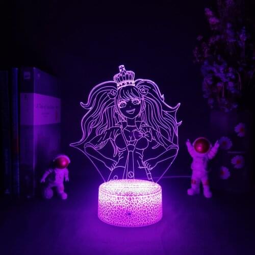 LED Desk Lamp Danganronpa Junko Enoshima Figure 3D Anime Night Light Home Bedroom Decoration Accent Lighting Neon Luminaria